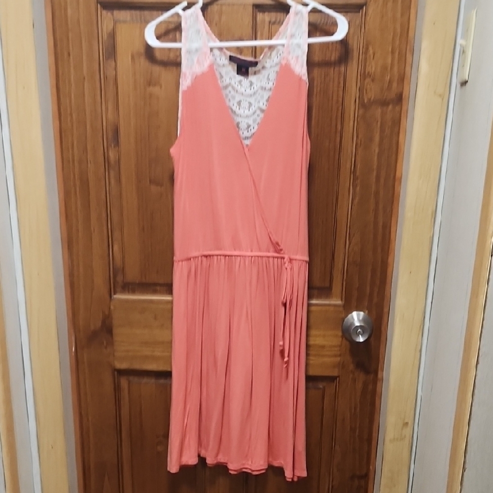 Rock & Roll Cowgirl Coral Dress with White Lace